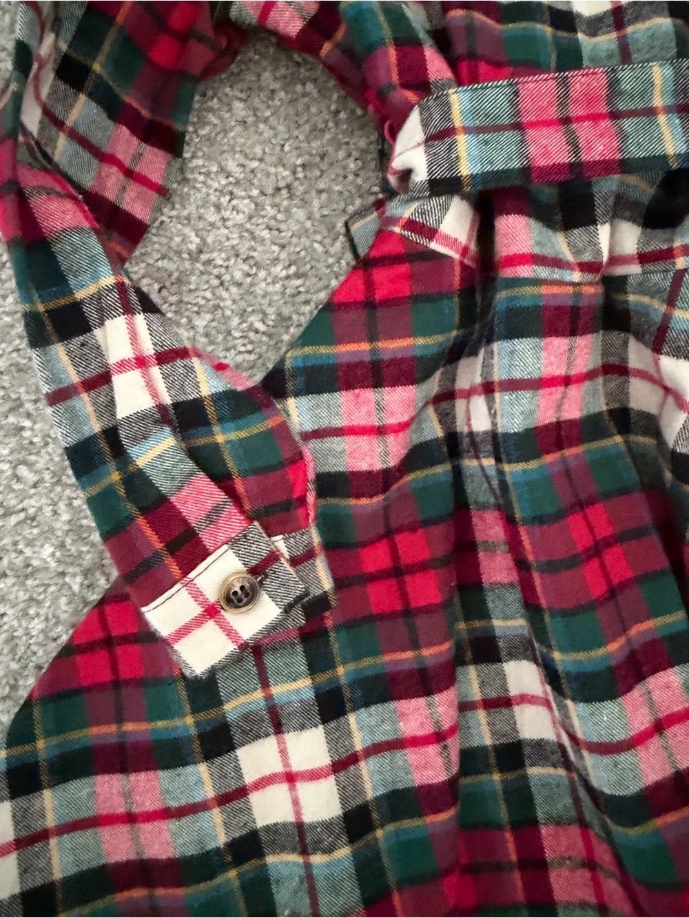 Kiel James Patrick Red Green White Plaid Button-Front Dress with Tie